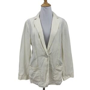 J Jill Blazer Womens S Small Ivory Linen One Button Pockets Lightweight Jacket